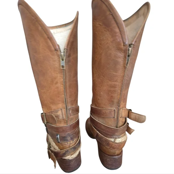 Freebird Drove Tan Distressed Leather Strappy Cowboy Boots Size 6 - Picture 6 of 17
